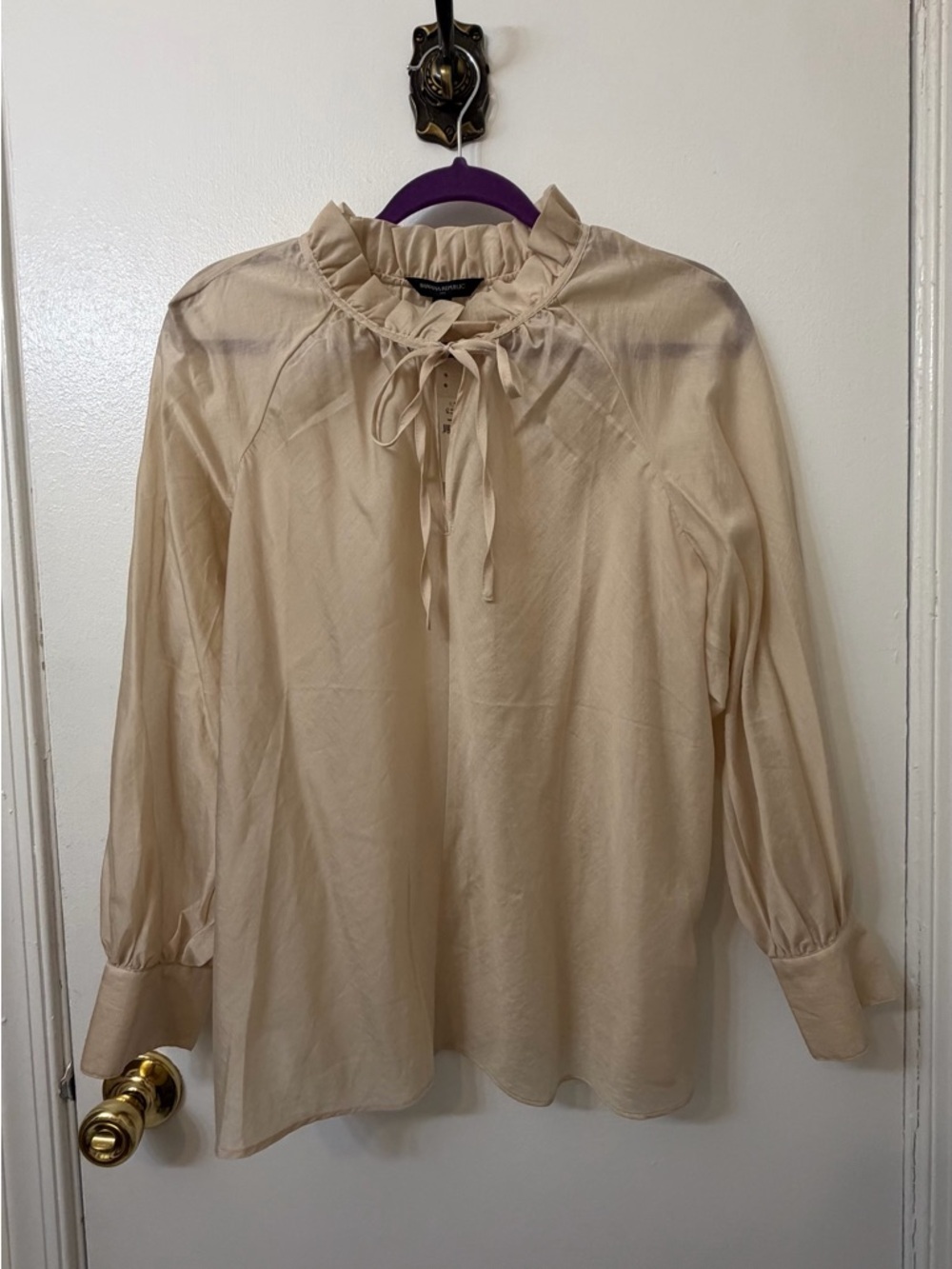 Banana Republic Cream Ruffle-Neck Tie Blouse